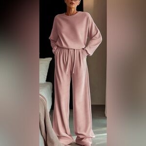 NWT 2 PC Soft Rose Wide Leg Loungwear Set